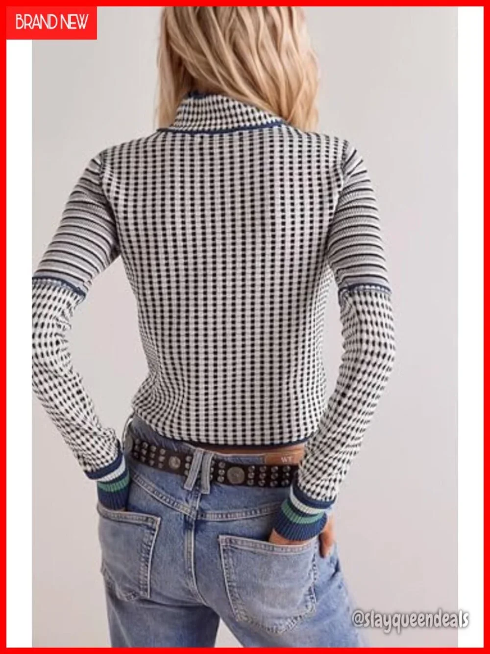 Mock Neck Striped Cropped Slim Fit Pullover Sweater Women Knit Tops